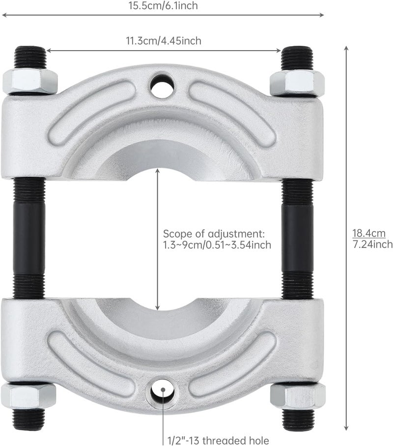 ChgImposs Heavy Duty Bearing Puller Tool with 1/2"–4-5/8" Jaw Spread, 1/2"-13 Threaded Holes, 4" Chrome-Plated Gear & Pinion Splitter for Wheel Hub, Bearing, Pulley – Auto & ATV Use - Image 2